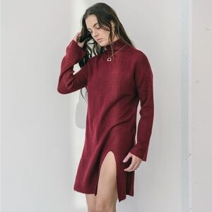 BiBi Deep Red Long Sleeve sweater Dress
